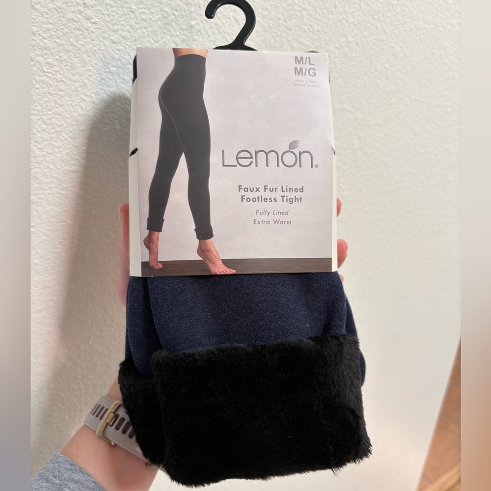 Lemon Black Faux Fur Lined Leggings Navy (black faux fur) M/L